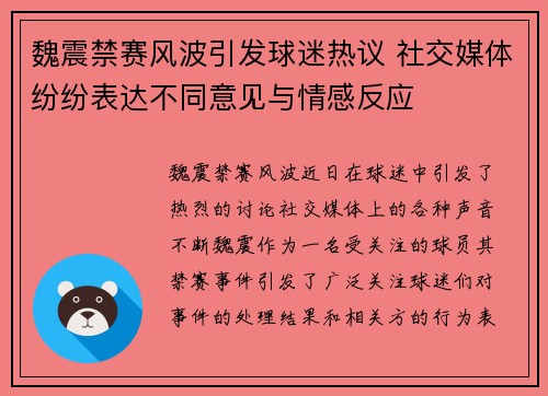 魏震禁赛风波引发球迷热议 社交媒体纷纷表达不同意见与情感反应