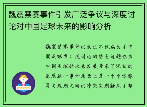 魏震禁赛事件引发广泛争议与深度讨论对中国足球未来的影响分析